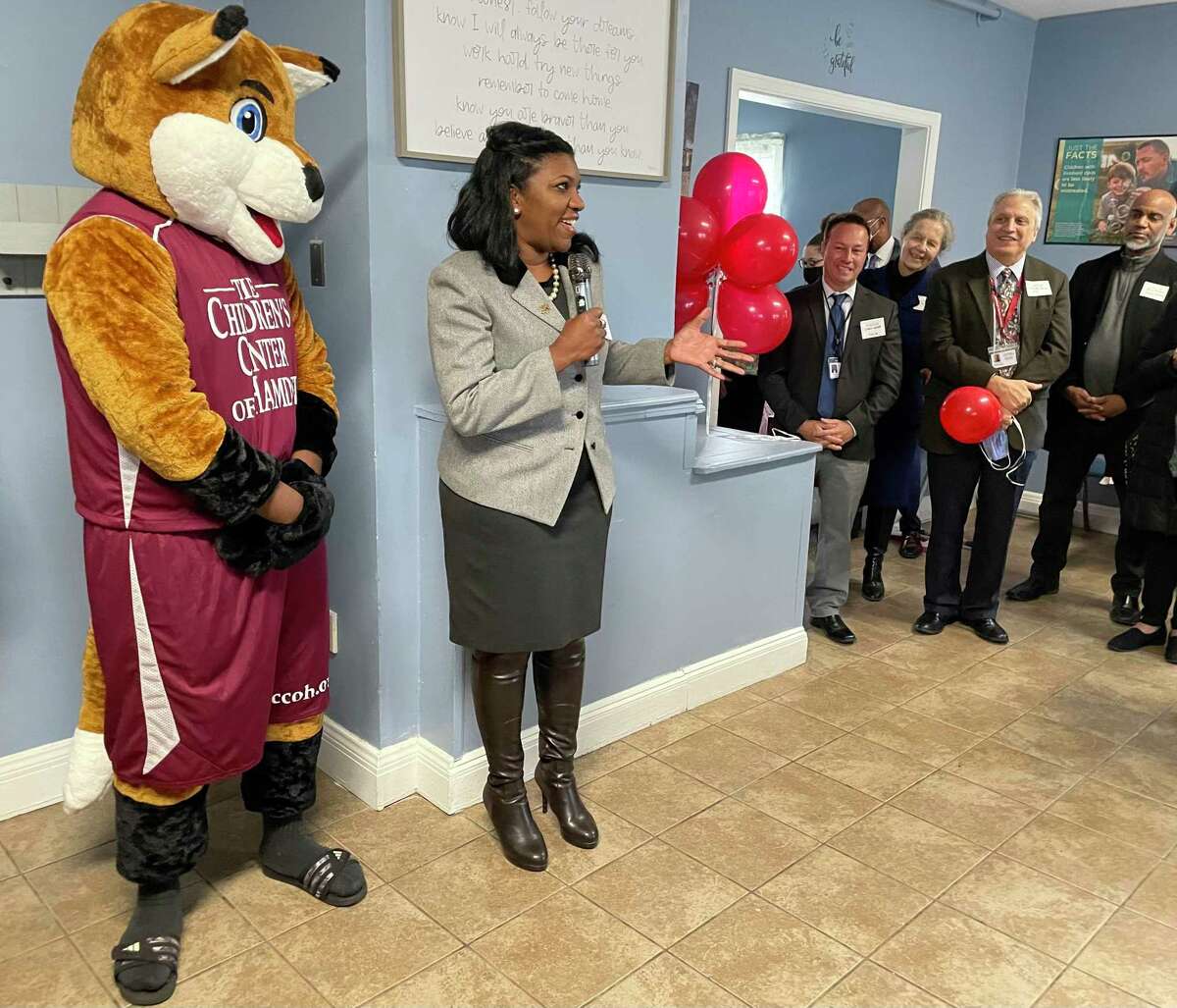 Vannessa Dorantes, commissioner of the Connecticut Department of Children and Families, speaks at the Children’s Center of Hamden Friday.