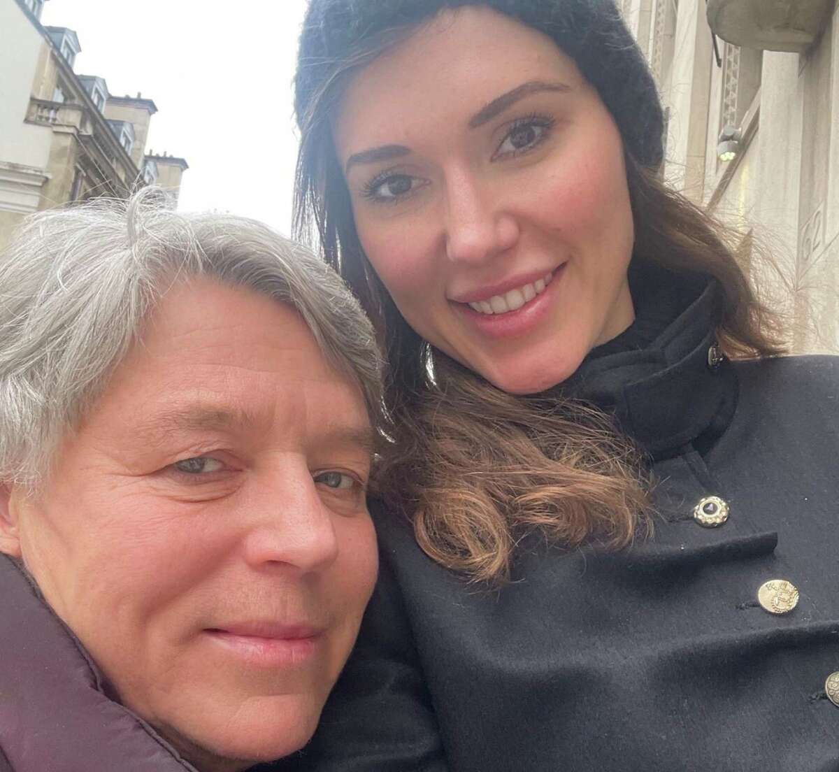 Greenwich resident Olga Litvinenko and her great-aunt, Svetlana Fedoran, take a photo together on the streets of Paris. Litvinenko helped her family member and other refugees from Ukraine journey to France.