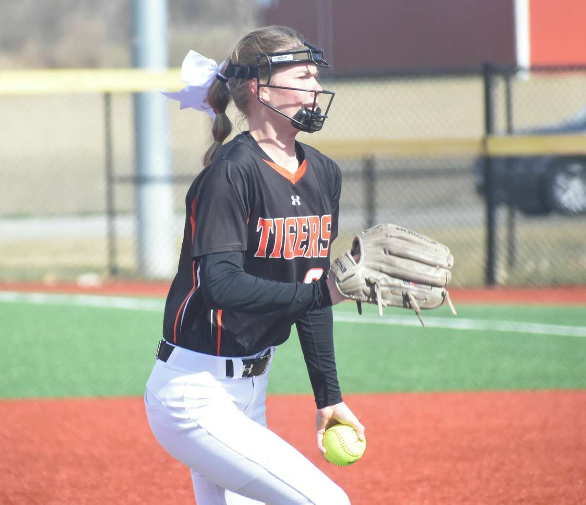 Edwardsville's Ryleigh Owens delivers a pitch to a Breese Central hitter in the first inning on Friday in Edwardsville.