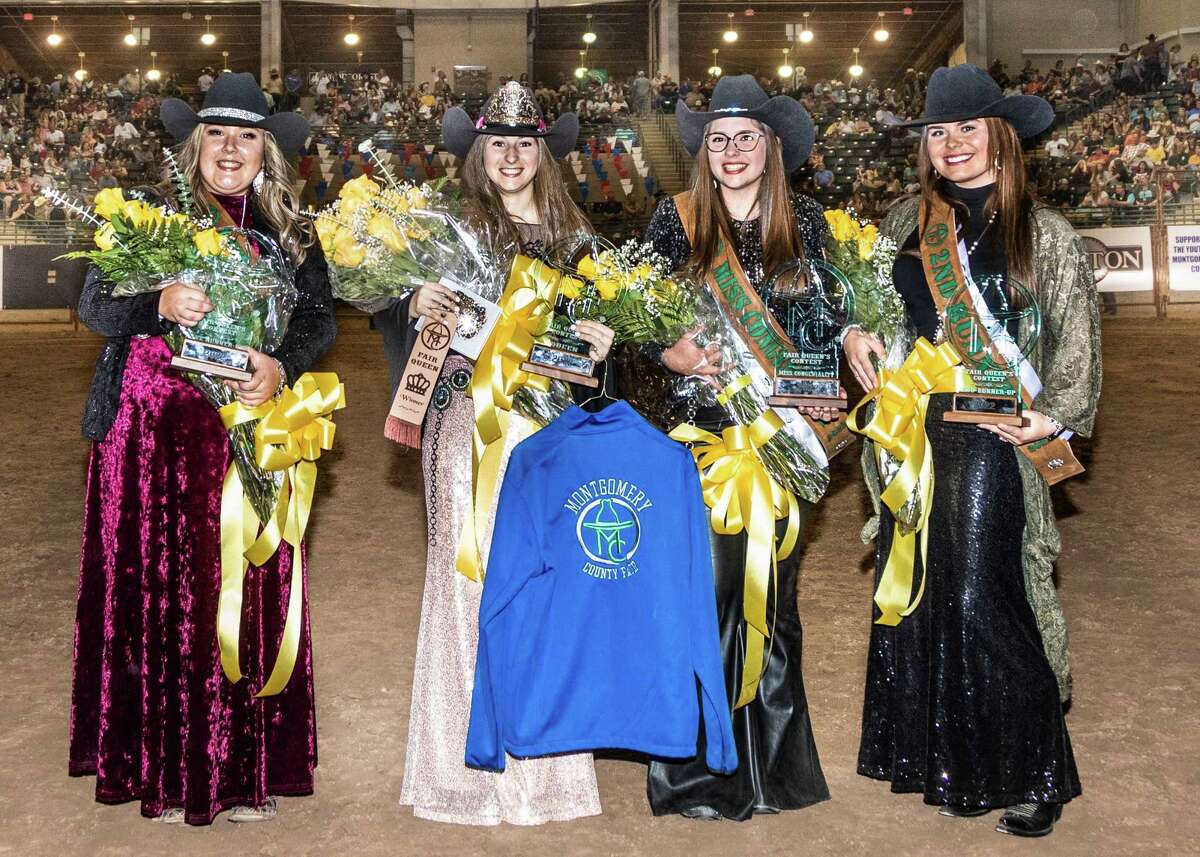 Caney Creek High School junior Cali LaCaze, second from left, was crowned the 2022 Montgomery County Fair Queen Saturday night. Members of the royal court are Karley Hutchins, a home school student representing Champions 4-H who was named Miss Congeniality, second runner up was Gussie Armatys, a Montgomery High student representing Montgomery High FFA and first runner up was Liliana Martinez, a Willis High student representing Willis FFA.