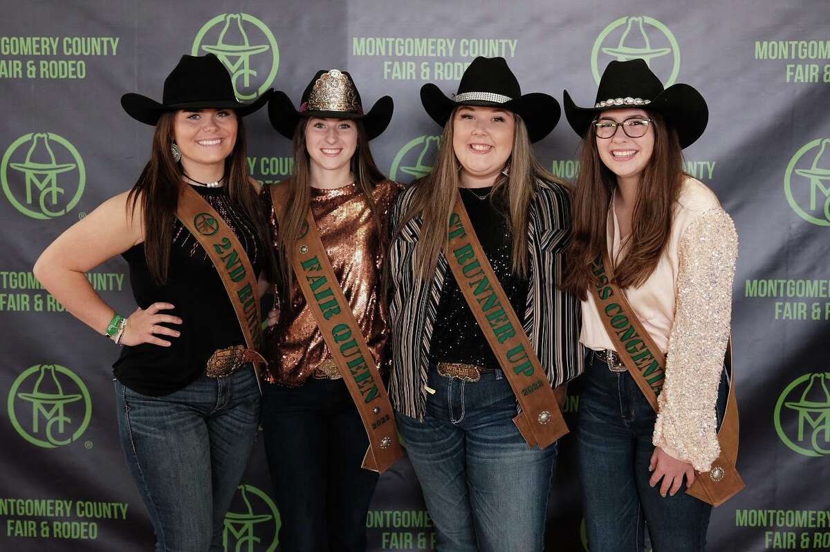 Caney Creek High School junior Cali LaCaze, second from left, was crowned the 2022 Montgomery County Fair Queen Saturday night. Members of the royal court are Karley Hutchins, a home school student representing Champions 4-H who was named Miss Congeniality, second runner up was Gussie Armatys, a Montgomery High student representing Montgomery High FFA and first runner up was Liliana Martinez, a Willis High student representing Willis FFA. The had their first official duty on Sunday morning supporting livestock contests at the fair.