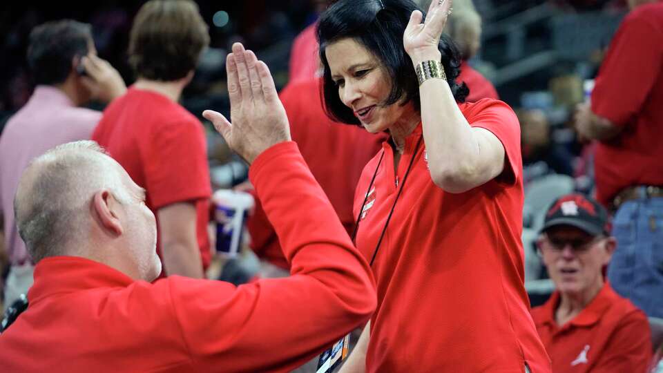 UH Chancellor Renu Khator before the NCAA South Region men's basketball final Saturday, March 26, 2022 in San Antonio.