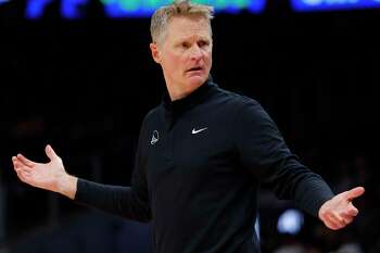 ATLANTA, GA - MARCH 25: Head Coach Steve Kerr of the Golden State Warriors reacts during the first half against the Atlanta Hawks at State Farm Arena on March 25, 2022 in Atlanta, Georgia. NOTE TO USER: User expressly acknowledges and agrees that, by downloading and or using this photograph, User is consenting to the terms and conditions of the Getty Images License Agreement. (Photo by Todd Kirkland/Getty Images)