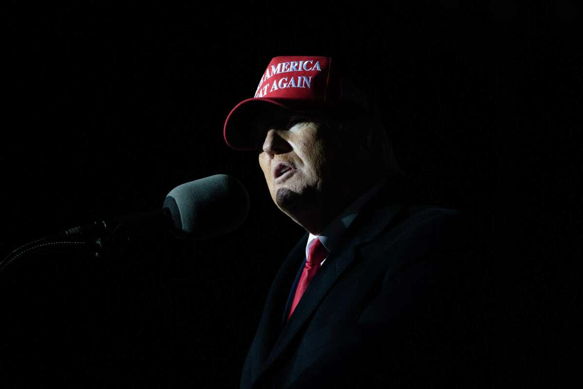 COMMERCE, GA - MARCH 26: Former U.S. President Donald Trump speaks during a Save America rally at the Banks County Dragway on March 26, 2022 in Commerce, Georgia. This event is a part of Trump's Save America tour around the United States. (Photo by Megan Varner/ Getty Images)
