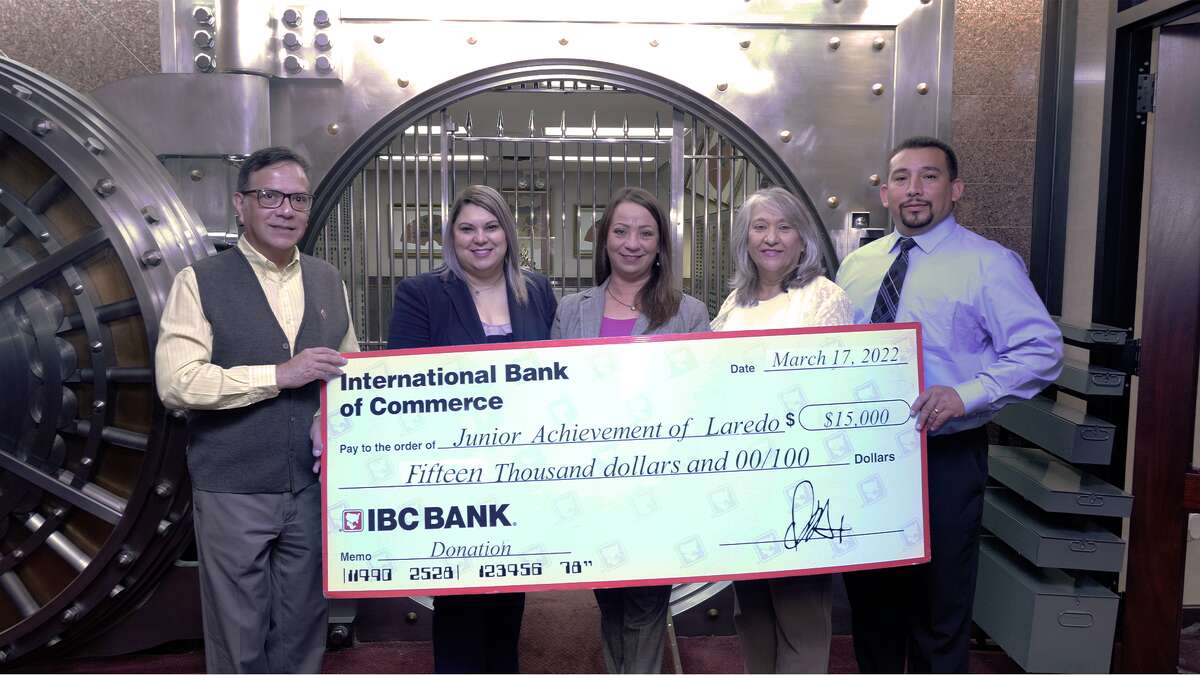 IBC Group delivers a $15,000 check to Junior Achievement of Laredo. March 28, 2022.