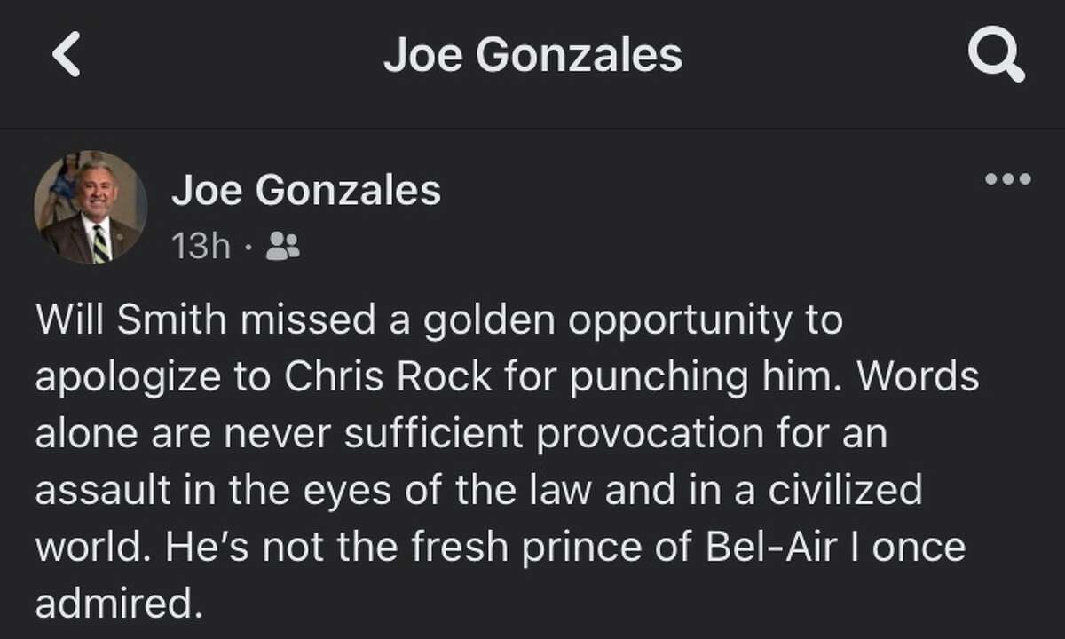The much-discussed slap Will Smith delivered to comedian Chris Rock during the Oscars received an avalanche of local social media posts, including San Antonio D.A. Joe Gonzales's hot take.