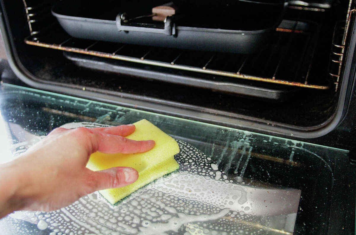 You can clean your glass oven doors with Goo Gone Oven and Grill Cleaner ($8)