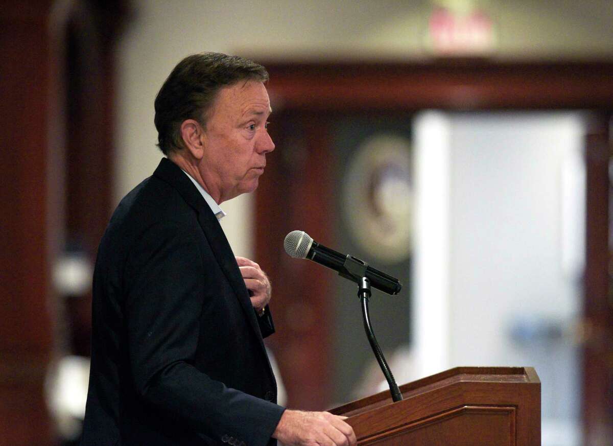 Gov. Ned Lamont on March 25, 2022, in Danbury, Conn. to address the Greater Danbury Chamber of Commerce.