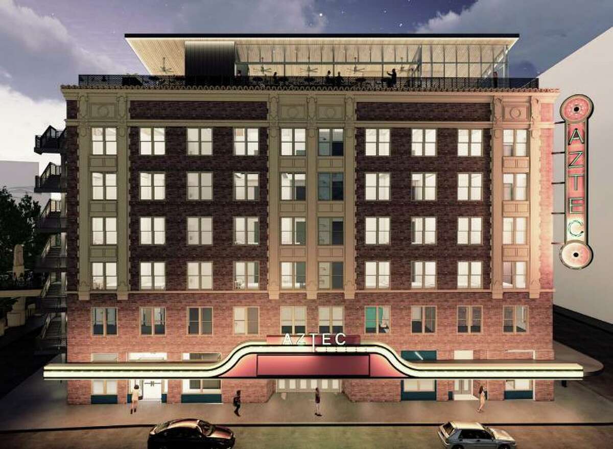 Renderings of proposed renovations to the Aztec Theater in downtown San Antonio.