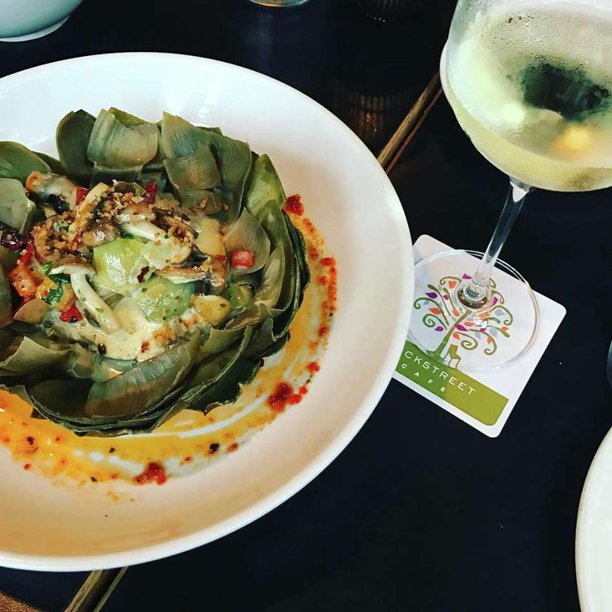 The Backstreet Café offers an artichoke bottom stuffed with crayfish, mushrooms, piquillo pepper and lemon butter.