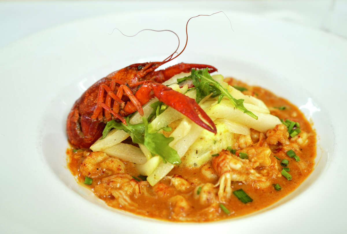 New this season at Brennan's of Houston is Crawfish Squared (cornbread and crawfish pudding with sautéed crawfish tails and Nantua crawfish sauce topped with roasted merliton).