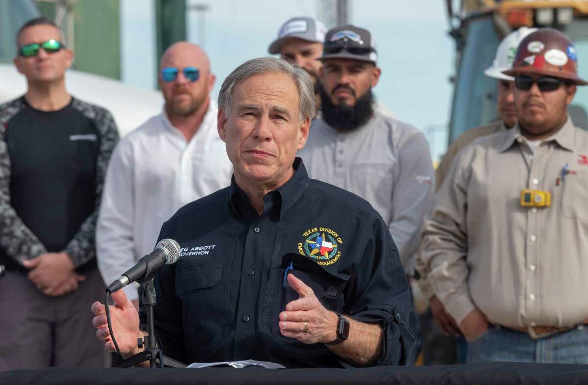 Texas Governor Greg Abbott talks about the continued importance of oil and gas for the state 02/01/2022 outside 3S Services off Elkin Road in Midland. Tim Fischer/Reporter-Telegram
