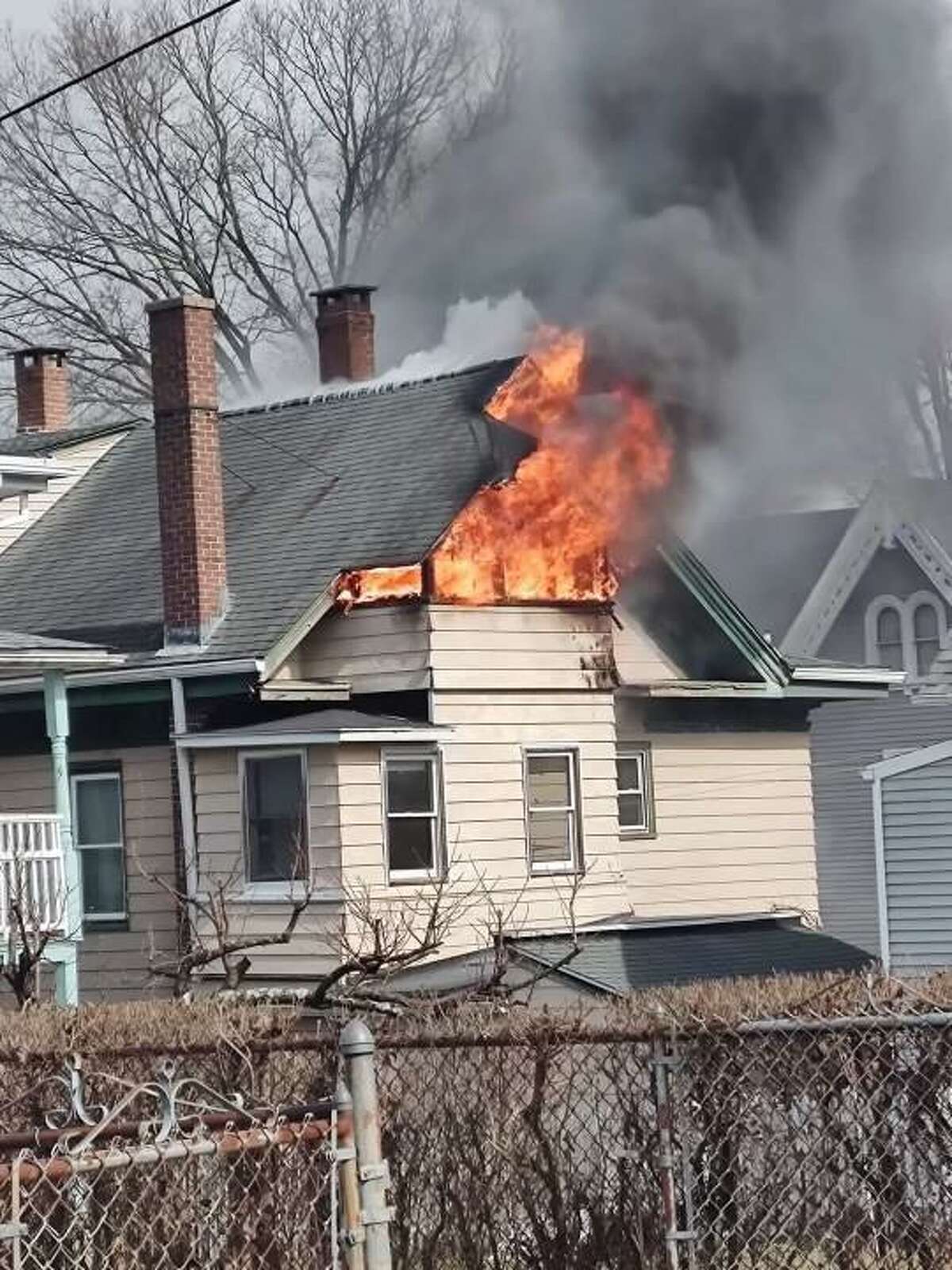 Shelton firefighters battled a fire at a Perry Avenue residence Monday, March 28, 2022.