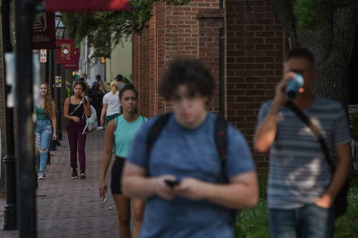 Students on campus at the College of Charleston in Charleston, S.C., on Sept. 13, 2021.