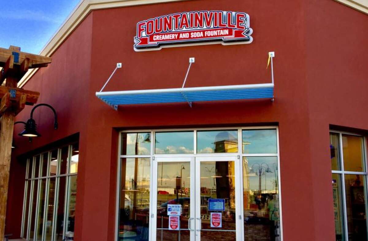 The Fountainville Creamery and Fountain Soda storefront in Midland, Texas. 