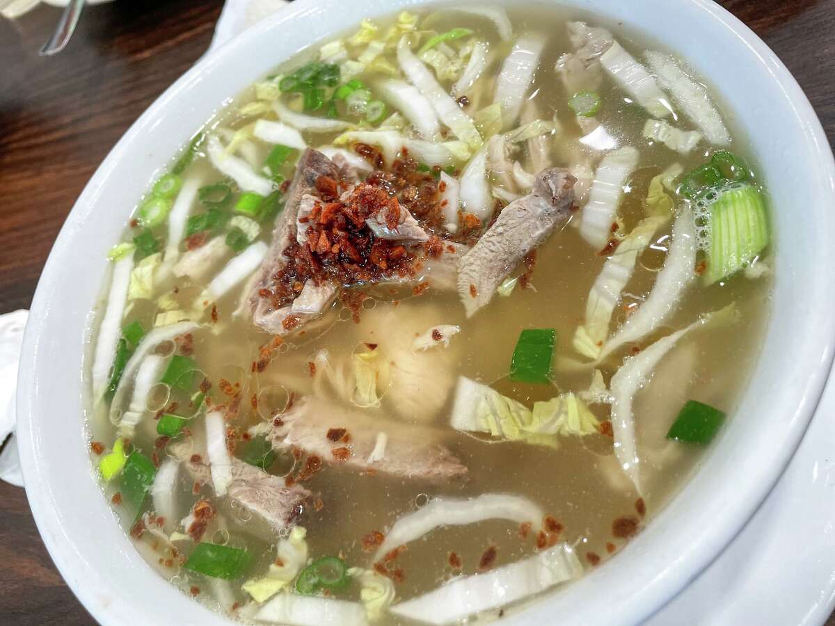Chicken asado mami, a Filipino noodle soup, served at the newly reopened Ling Nam in Daly City.