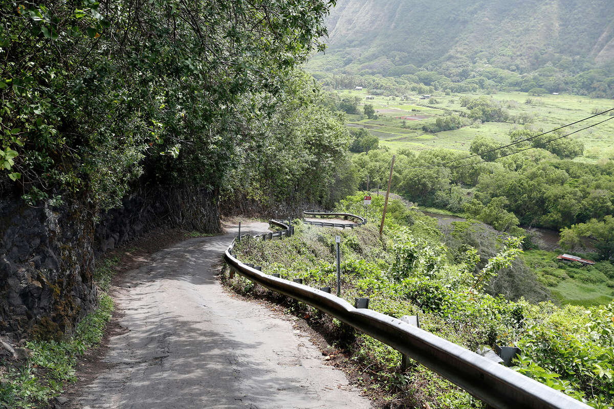 Steep mountain road into Waipio Valley on the Big Island of Hawaii.
