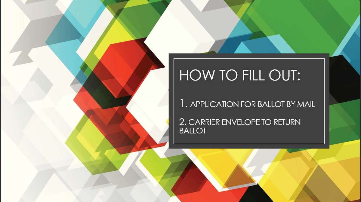 Instructions on how to fill out an application for ballot by mail and carrier envelope to return the ballot. 