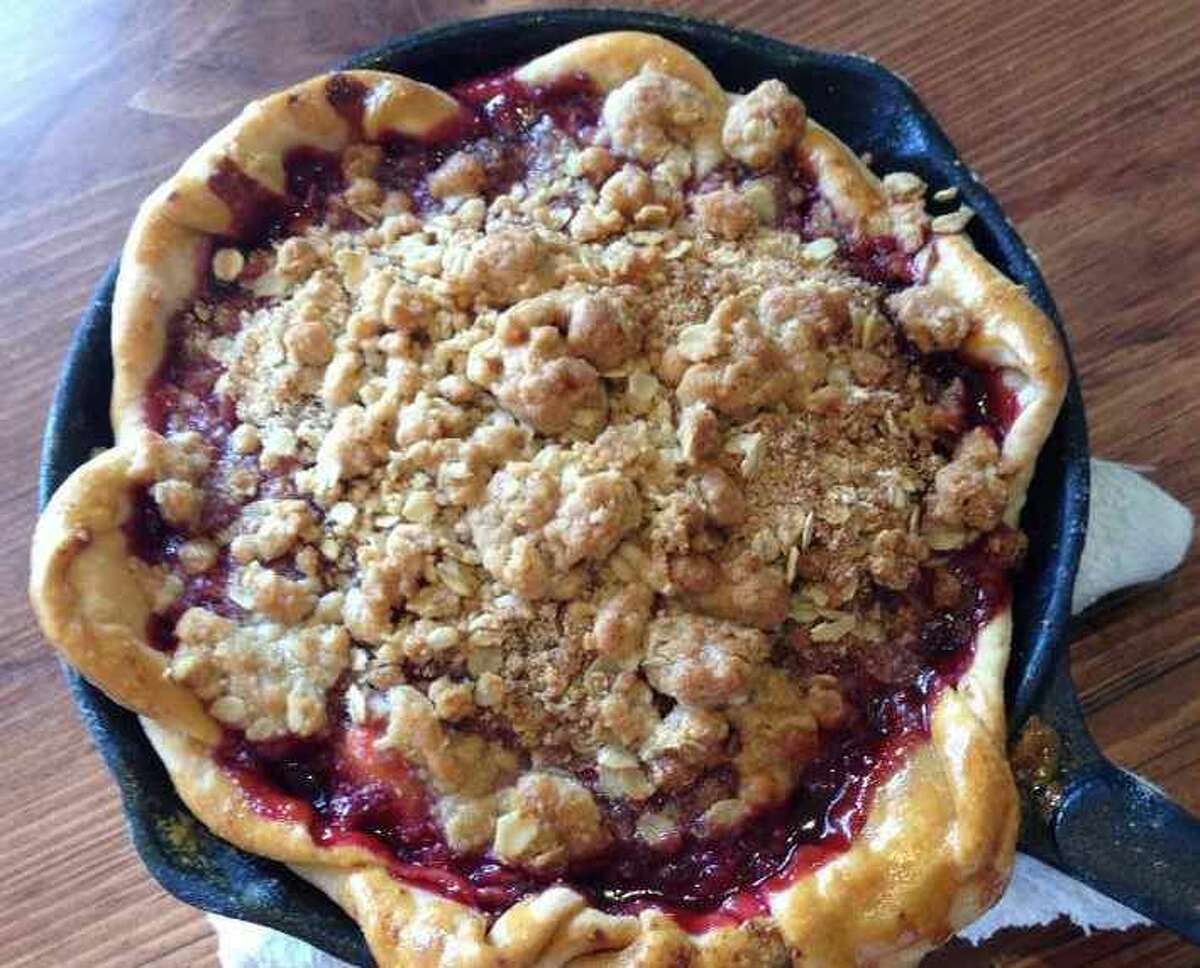 A mixed berry pie fresh out of the oven at Popover.