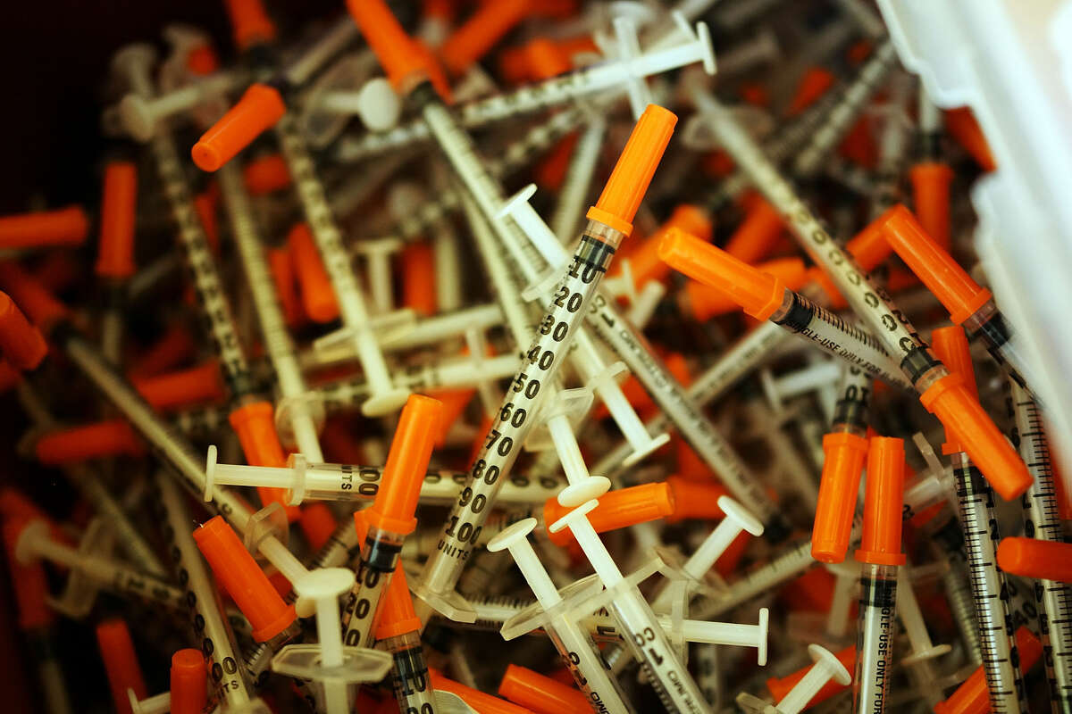 Used syringes are discarded at a needle exchange clinic in Vermont.