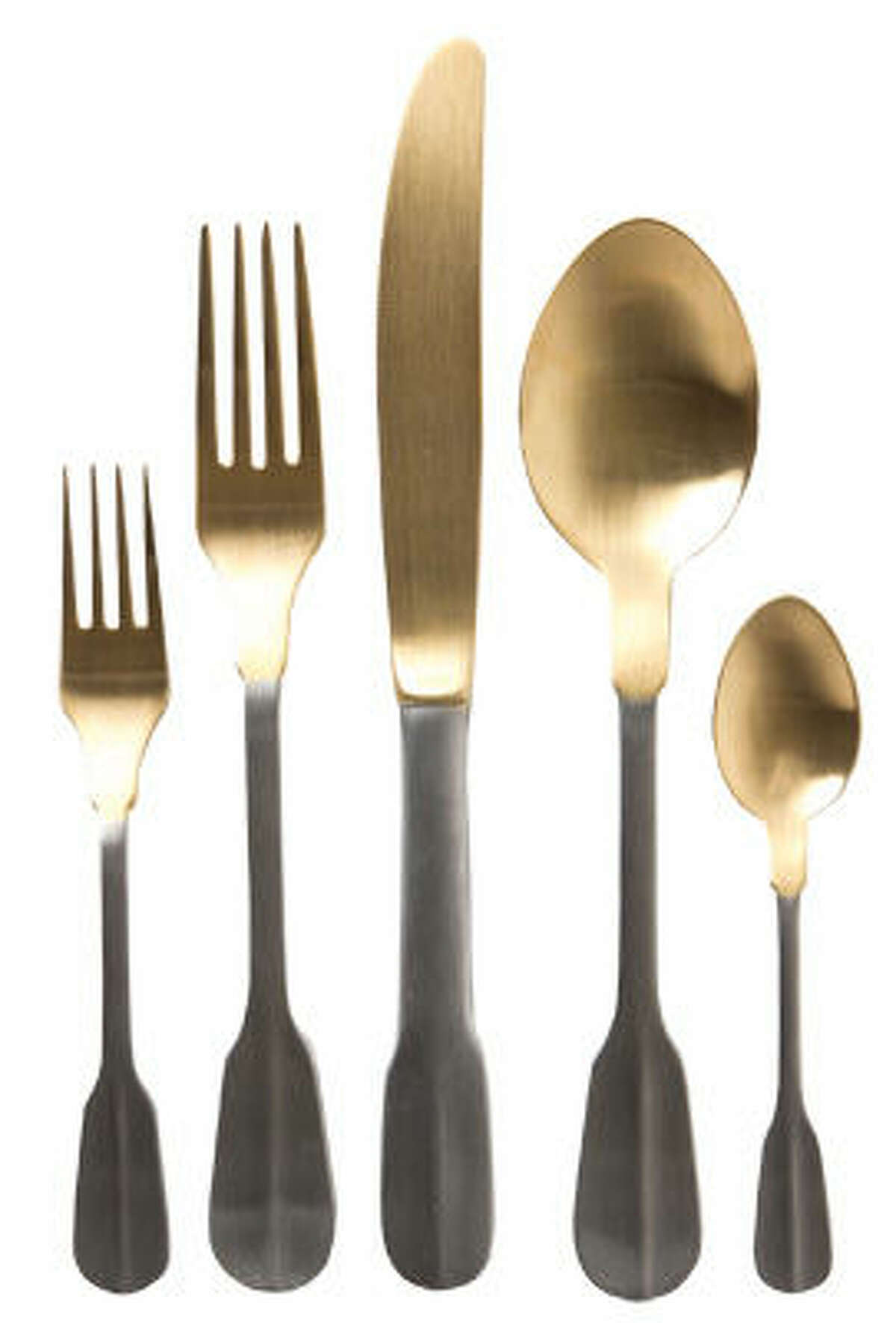 Gold-tipped flatware with 24K gold plate, $38 for five-piece place setting, at Anthropologie, Westfarms, Farmington, 860/521-3766, anthropologie.com.