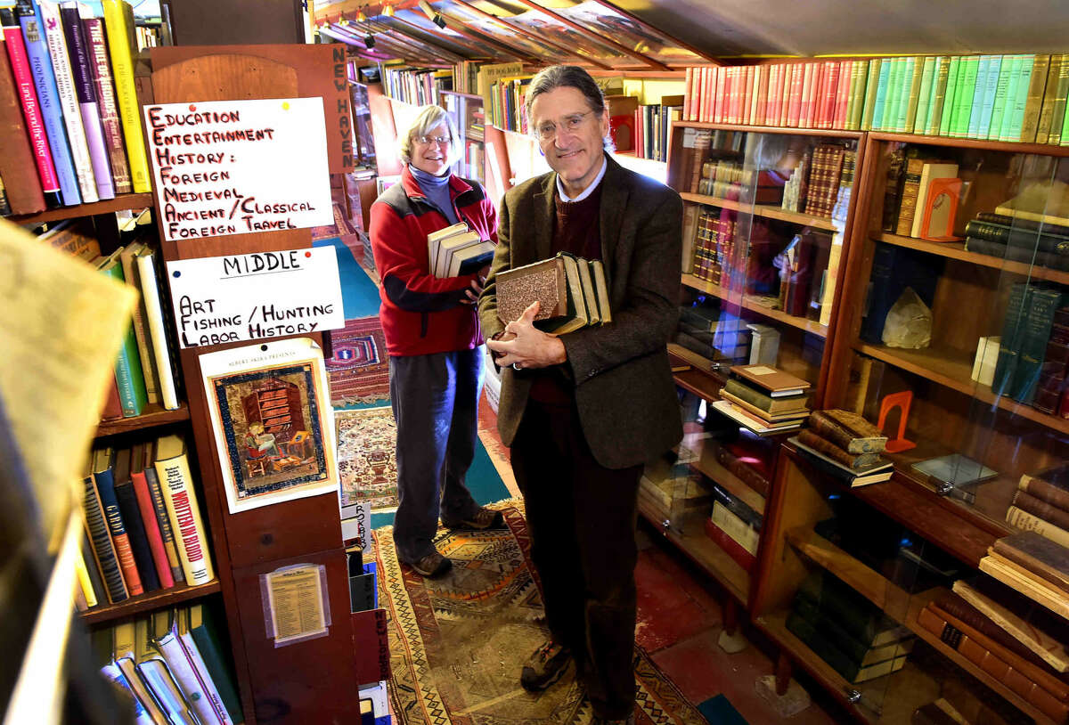 (Peter Hvizdak - New Haven Register) New Haven attorney Norm Pattis, owner of Whitlock's Book Barn bookstore in Bethany and its manager Meg Turner Wednesday, November 23, 2016 in the book barn.