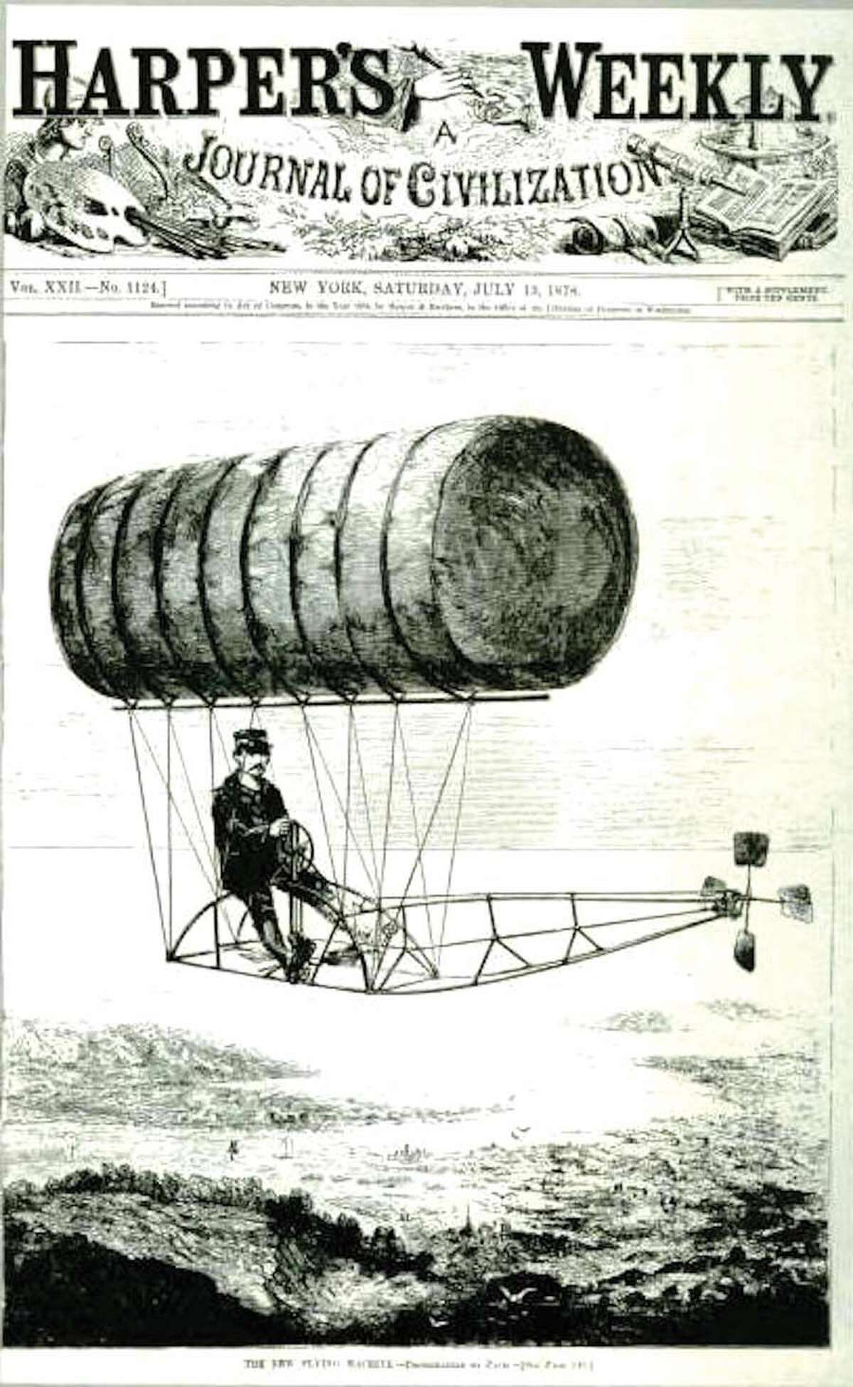 Mark Quinlan's flight on Charles F. Ritchel, machine, as depicted on the cover of Harper's magazine.