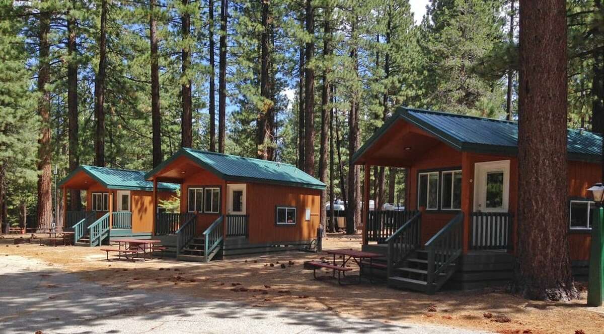 Cabin accommodations at Tahoe Valley Campground.