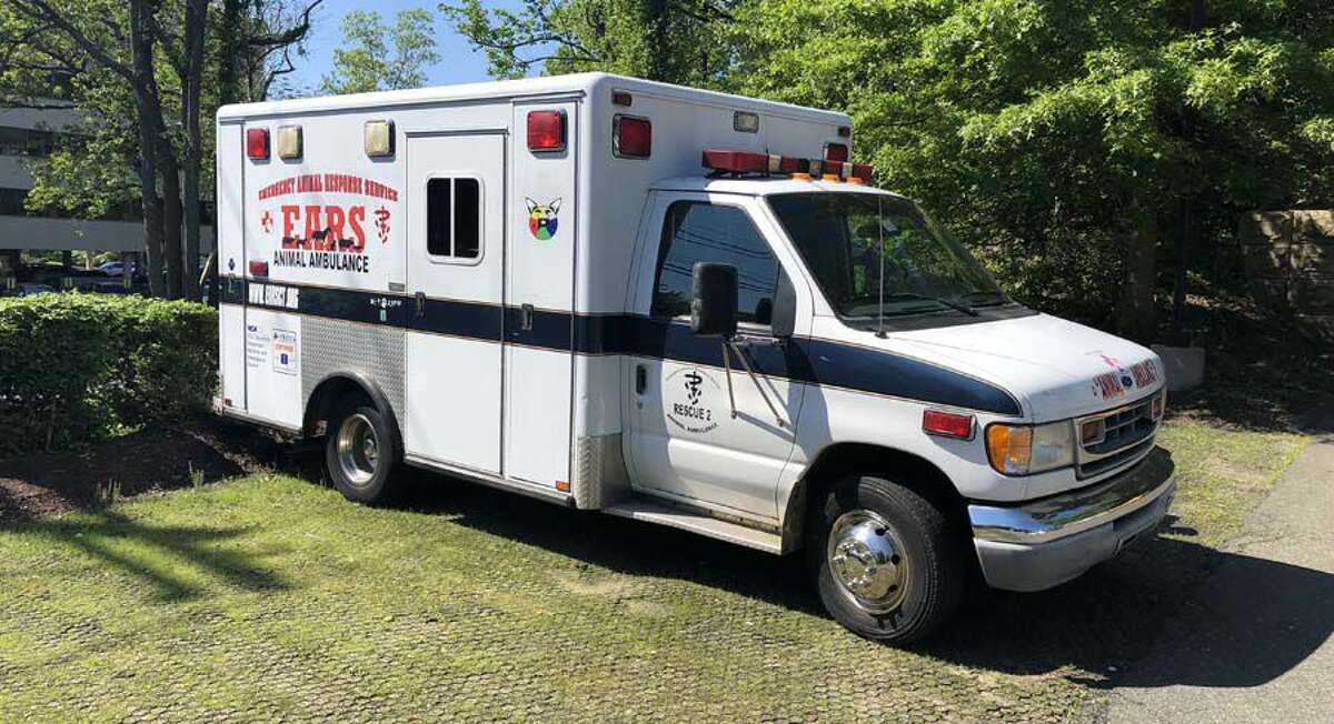 The EARS ambulance aka the Animal Boo-Boo Bus in the parking lot of its home base, the VCA Shoreline Veterinary Referral and Emergency Center in Shelton.