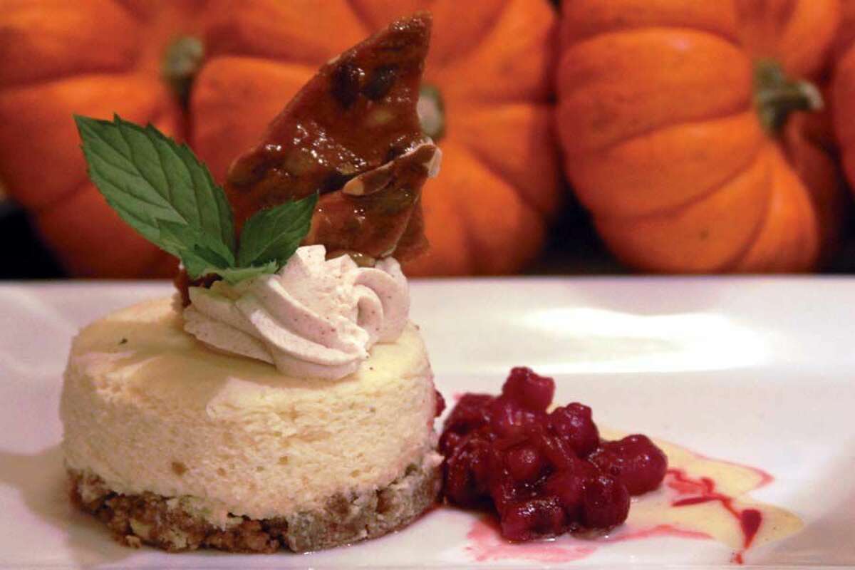 Pumpkin cheesecake_garnished with sprig of mint, cranberry chutney_photo by Todd Brown.jpg
