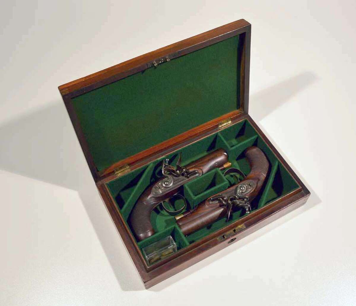 Dueling flintlock pistols, made by Samuel Brunn, England, 1795-1820, gift of Newton Brainard.