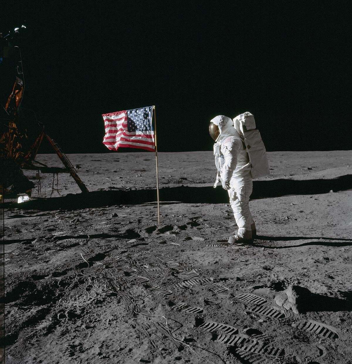 Astronaut Edwin E. Aldrin Jr. during the first moon landing on July 20, 1969. Many of the technologies that helped make the mission possible, including components of the astronauts' suits, were built in Connecticut.