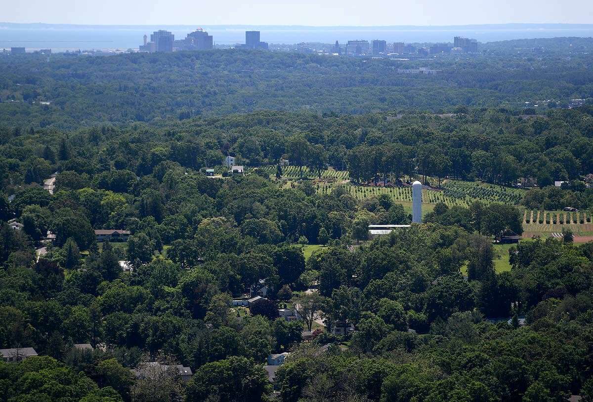 The Connecticut Agricultural Experiment Station, downtown New Haven, and the Sound are the view from the top of the head at the newly re-opened Sleeping Giant State Park in Hamden.