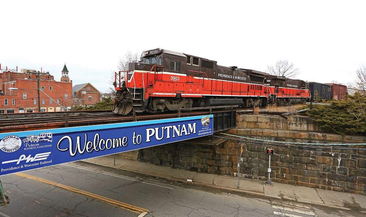 The Providence & Worcester Railroad line passes through downtown Putnam and operates freight trains and passenger excursions in eastern Connecticut.