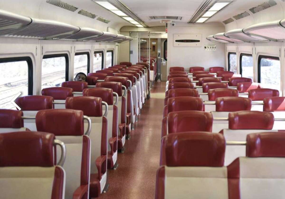 A Metro-North train car is nearly empty on the route between Greenwich and Stamford on Tuesday, March 24.