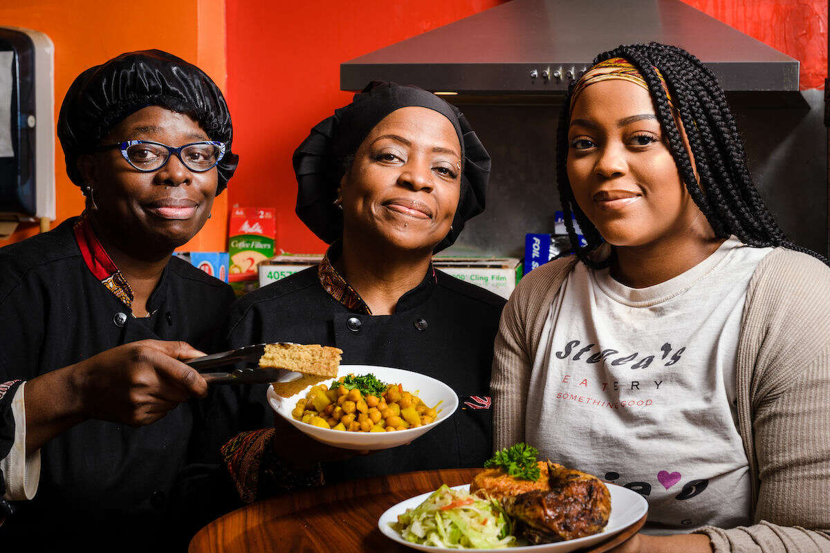 From left, Edna "Chef Mazie" Carrington, deLinda "Chef Stella" Jagne and operations manager Chryssi Clements at Stella's and Mazie's in Hartford.