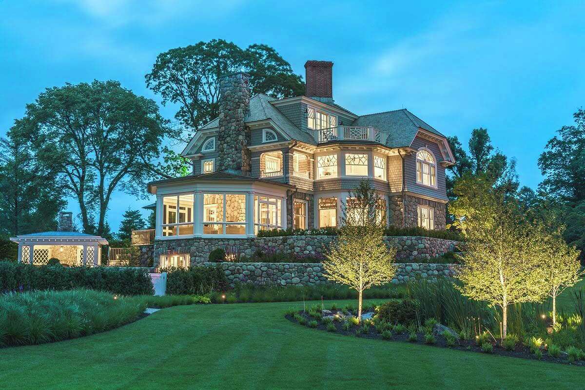 This shingle-style classical-revival home in Greenwich takes full advantage of its coastal location.