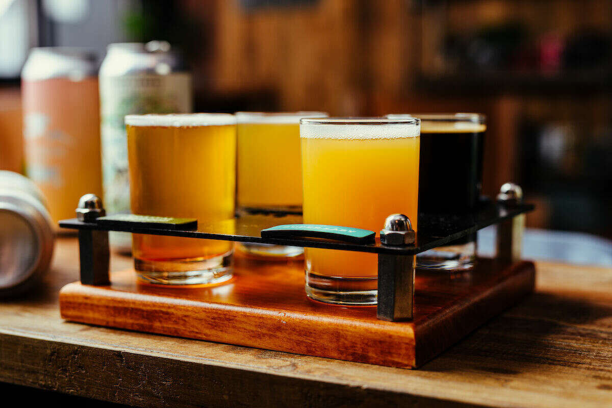 A flight of four beers at Urban Lodge Brewing