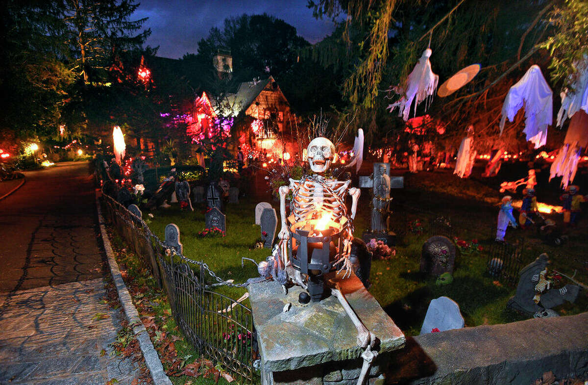 File photo: Vinny Pelazza Jr.'s Halloween display on Interlaken Road in Stamford, Connecticut, on Thursday, Oct. 26, 2017. The elaborate display, a collection of items he collected over the years, included several ghouls, skeletons, a graveyard and zombies of the night.