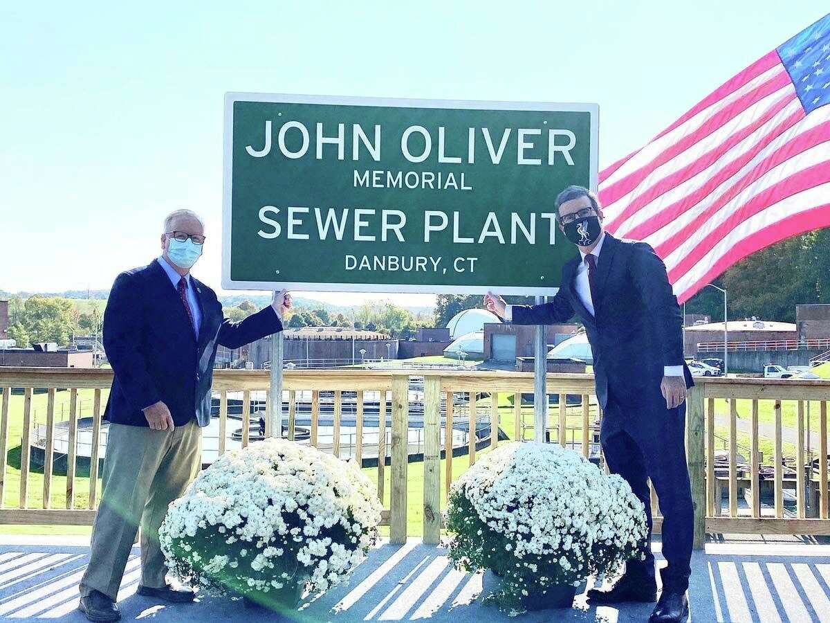 HBO comedian John Oliver secretly visited Danbury to cut the ribbon on the "John Oliver Memorial Sewer Plant."