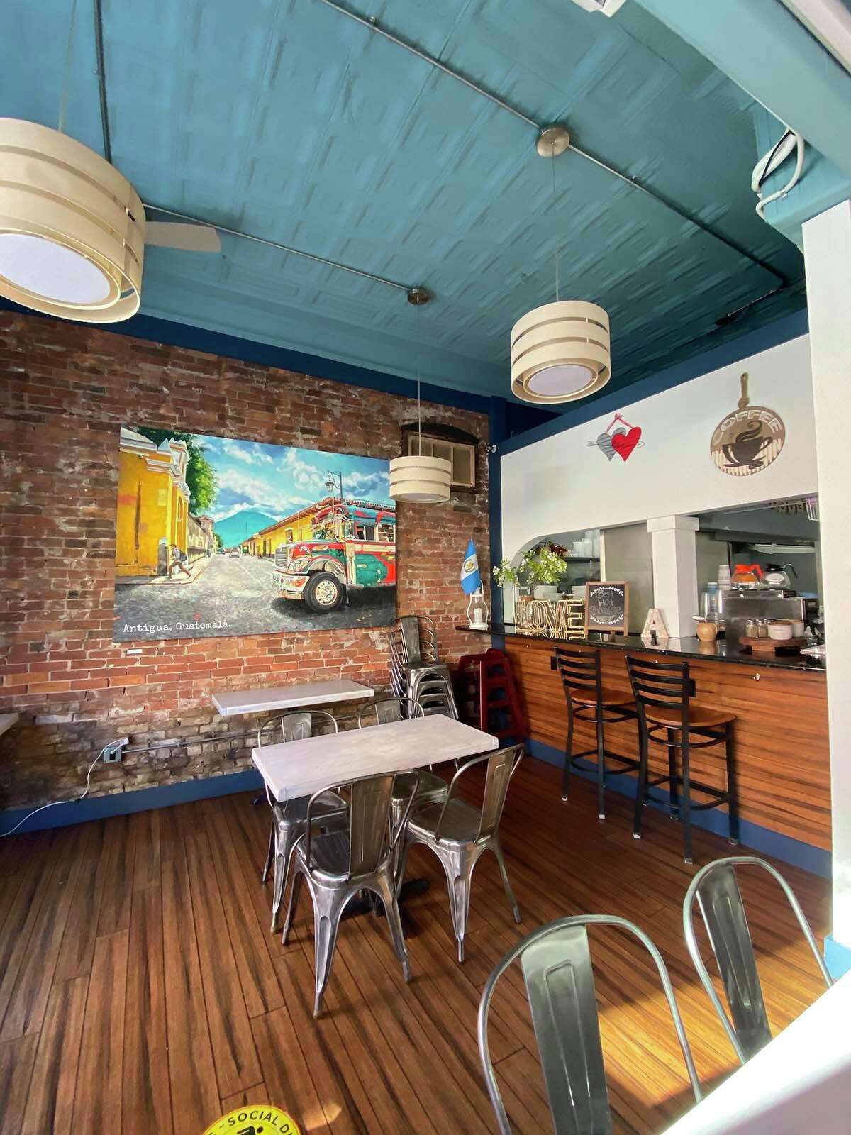 Aurora’s sunny space on Capitol Avenue in Hartford features bright artwork paying homage to the owners’ home country of Guatemala.
