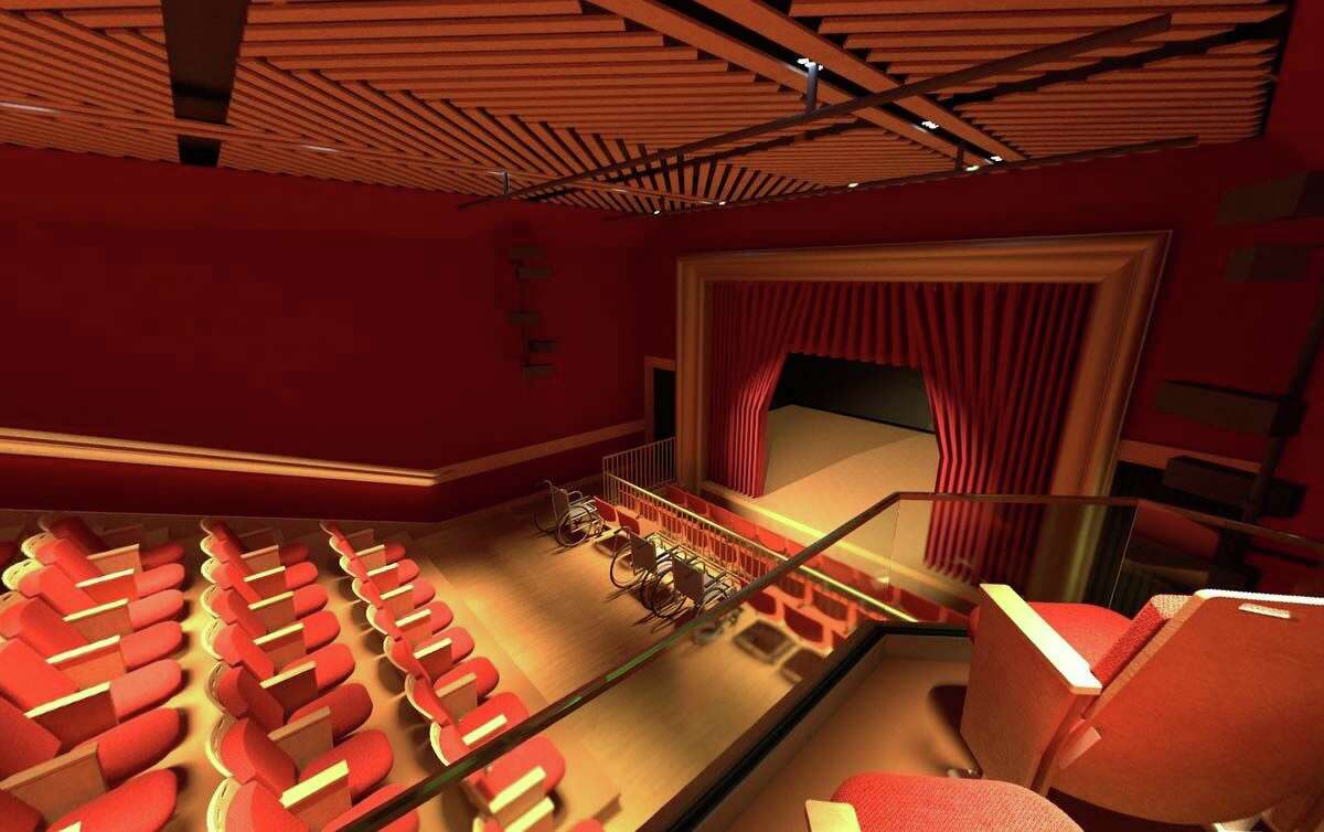 Rendering of a balcony-seat view of the restored Legacy Theatre in the Stony Creek section of Branford, opening this spring.