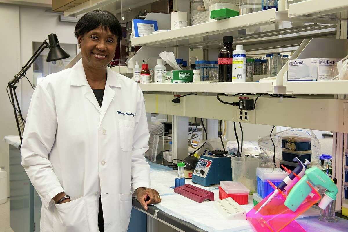 Marja Hurley, M.D., Professor of Medicine and Orthopaedic Surgery, in her laboratory at UConn Health.