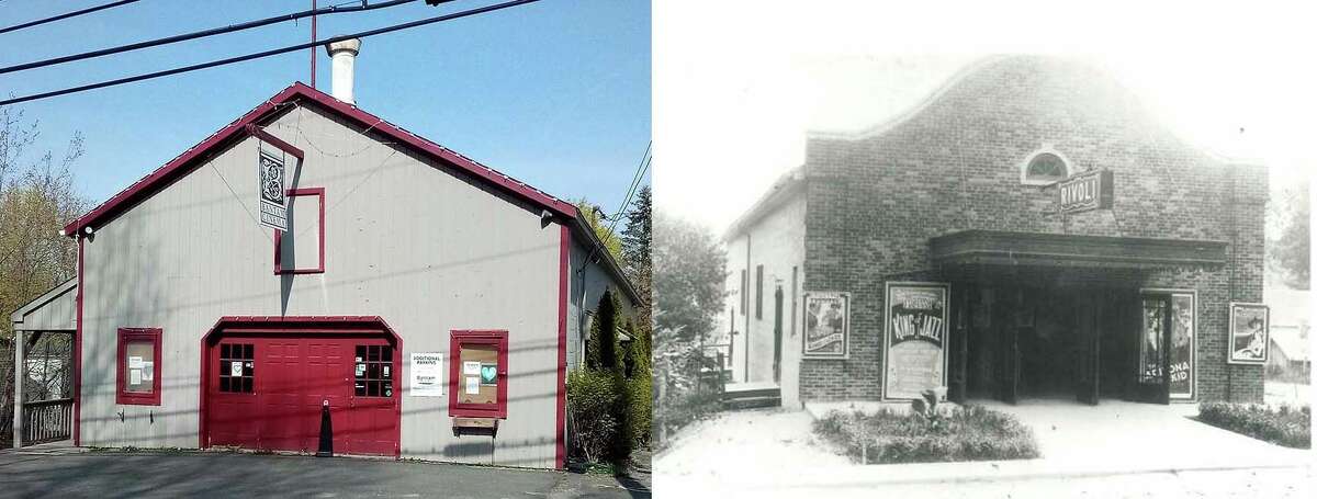 The present-day Bantam Cinema building (left) and in an undated historical photo.
