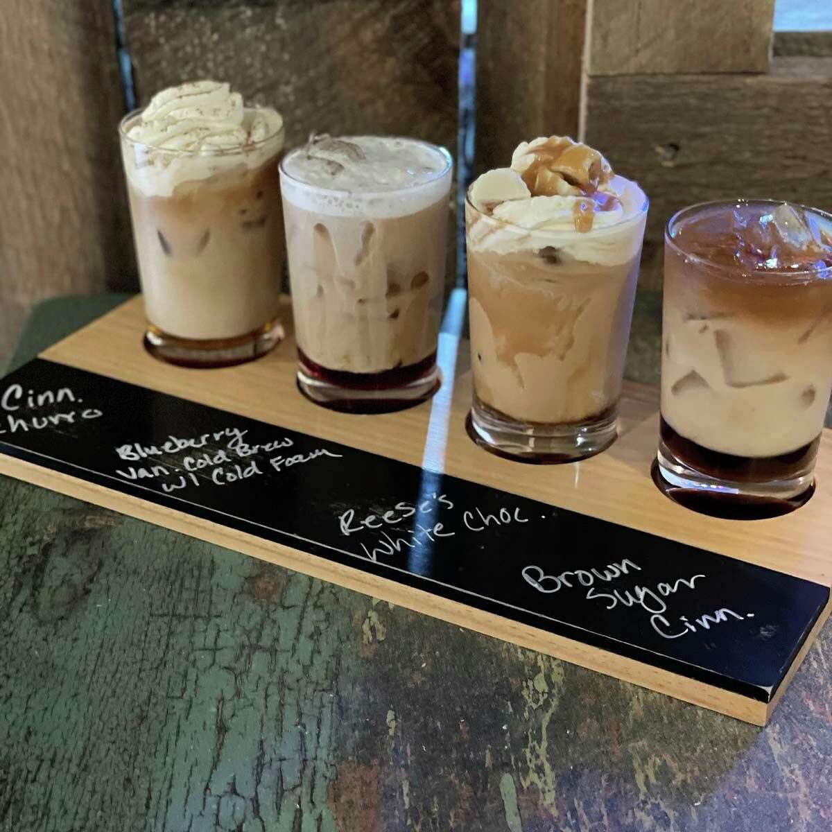 Try an iced coffee “flight” at TJ’s Burritos, with samples of four unique flavors.