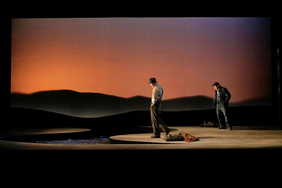 Brian Hutchison, left, and Mark Mineart in Westport Country Playhouse’s 2008 archival production of Of Mice and Men.