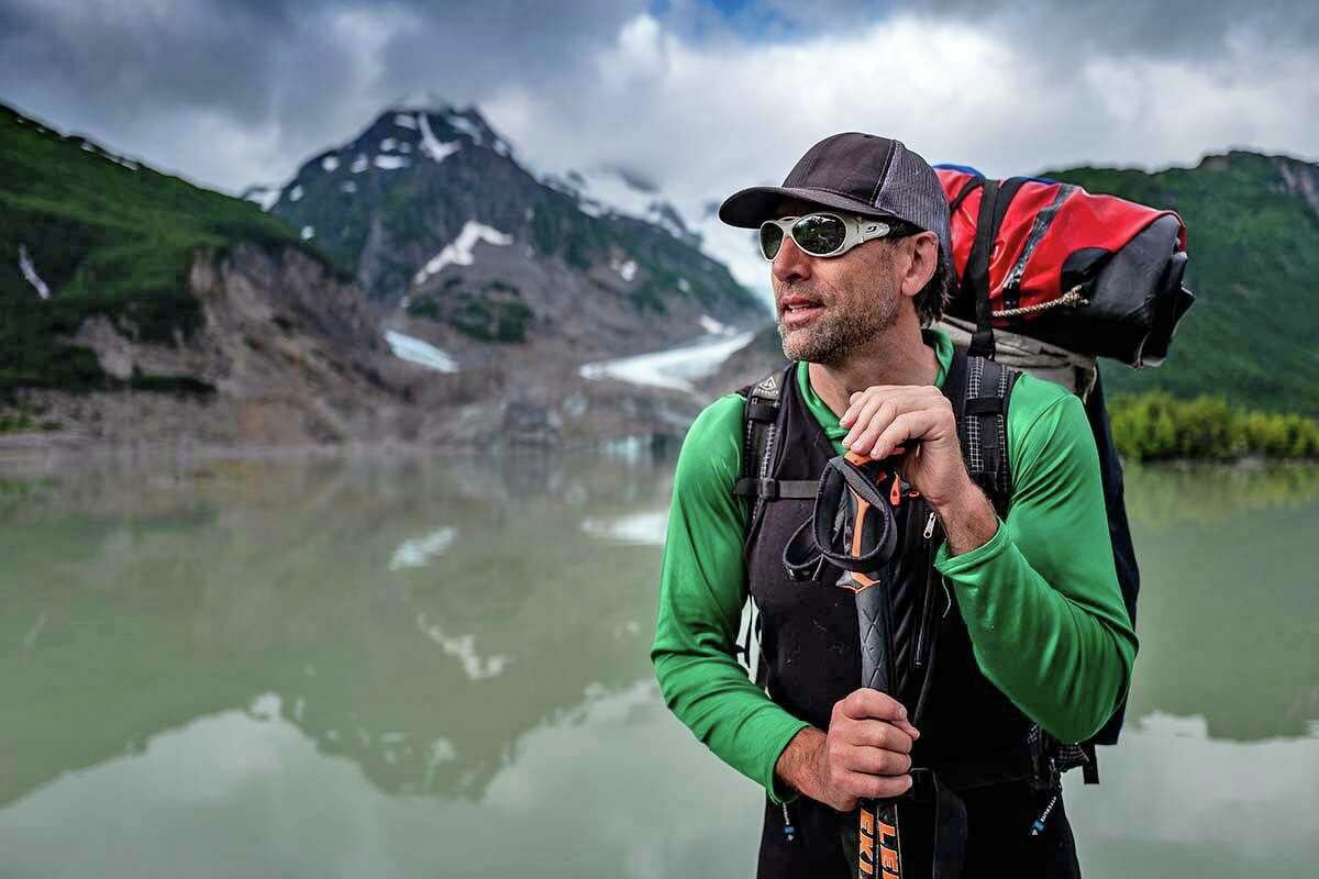 Erik Weihenmayer at Le Blondeau Glacier, near Alaska’s southeast coast, the start of his rafting expedition.