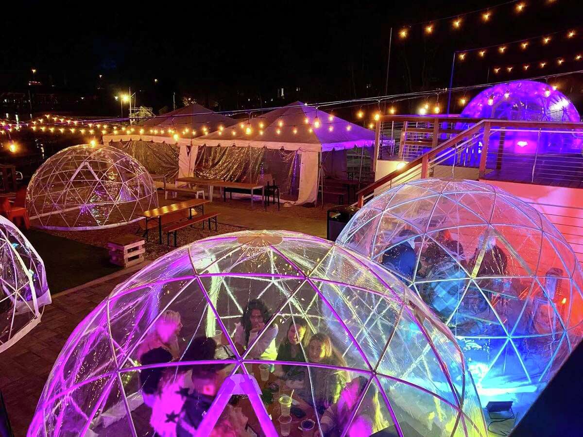 Dockside Brewery in Milford has an “igloo village” with each structure boasting a different theme.
