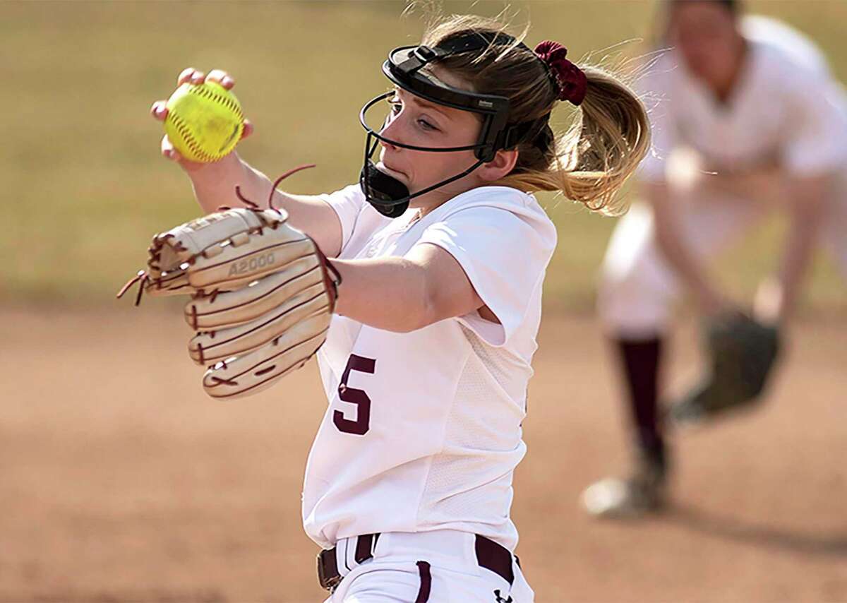 New Canaan's Gillian Kane throws a pitch during a recent Springfield College softball game.