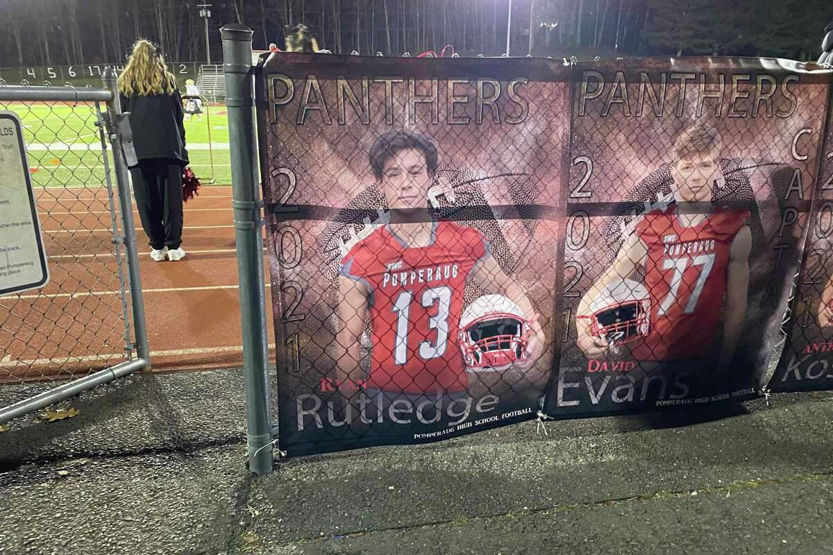 Pomperaug High School football honored both Ryan Rutledge and Eva Houlihan ahead of senior night in November. The Houlihan and Rutledge family were in attendance and rang an iron bell together to signify kickoff.